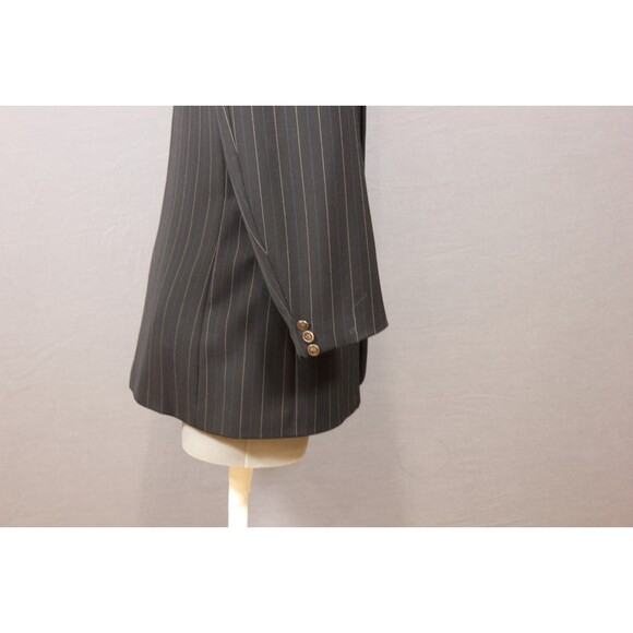 ZANETTI Mens 2 Piece Suit Black Striped 5 Btn Wool 44R Pleated Fronts 34" W - Picture 6 of 14